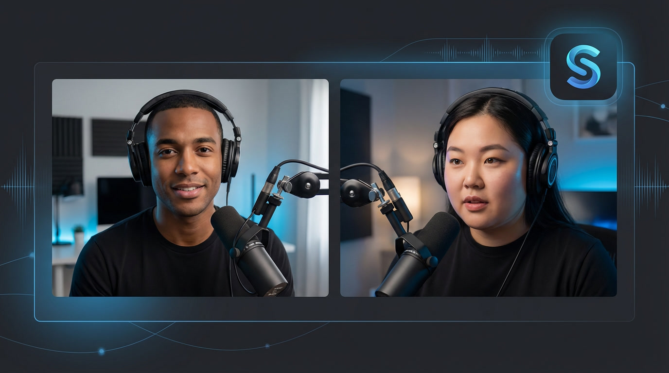 Professional podcast recording session with remote guests